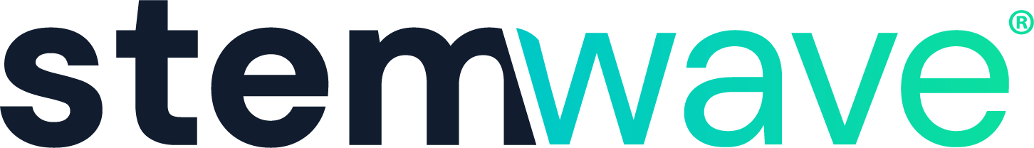 Stemwave logo: 'stem' in dark blue and 'wave' in teal.
